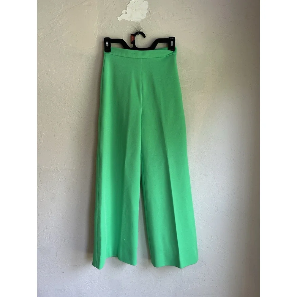 Vintage 1970s Handmade Lime Green Wide Leg Flare Pants 25 Preppy Retro Mod Disco - Picture 2 of 9